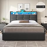 DICTAC Polsterbett 160x200 mit Bettkasten,LED Beleuchtung und Steckdosen Doppelbett 160x200cm mit...