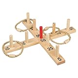 Idena 40199 - Ringwurf-Spiel aus Holz mit 9 Spielstäben und 4 Ringen aus Sisal,...