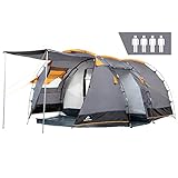 CampFeuer Zelt Super+ für 4 Personen | Grau/Schwarz (Orange) | Großes Tunnelzelt mit 2 Eingängen...