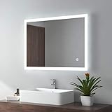 EMKE LED Badspiegel 80x60cm Badezimmerspiegel mit Beleuchtung kaltweiß Lichtspiegel Wandspiegel mit...