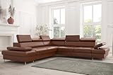 Friderik Ecksofa Echtes Leder Galaxy MAX Ledersofa 280×280 Schlaffunktion (Braun, Links)