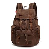 koolehaoda® Vintage Canvas Leder Rucksack Unisex Casual College Bag Wandertasche 15.6 -Zoll Laptop...