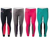 PFIFF 102603 Kinder Reitleggings Ella Stoff Besatz Reithose Mädchenreithose, Pink / Grau 152