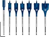 Bosch 7x EXPERT Self Cut Speed Flachfräsbohrer-Sets (für Weichholz, Spanplatte, Ø 16-32 mm,...