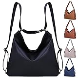 Bestash Damen Rucksack Leder,Handtasche Rucksack Tasche 2 In 1,Einfarbig Elegant Schultertasche für...