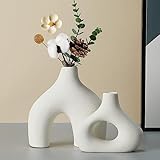 CEMABT Weiße Keramikvase 2er-Set Doppelberg vasen für Moderne Boho Nordic Minimalismus-Stil...