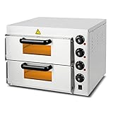 VERTES Gastro Pizzaofen mit Doppelkammer, feuerfestem Stein, Timerfunktion und Beleuchtung,...