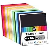 perfect ideaz - 100 Blatt Ton-Papier DIN-A5, 20 Farben, 120 g/m², made in Germany, Blauer Engel...