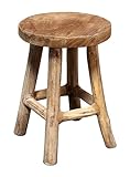 Spetebo Teak Blumenhocker 26 x 20 cm rund - natur/groß - Holz Pflanzen Hocker mit 4 Füßen -...