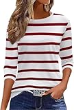 Arevill Damen T-Shirts 3/4 Ärmel Rundhals Basic Casual Oberteile Gestreifte/einfarbig/Drucken...