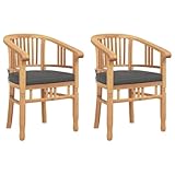 vidaXL Stuhl mit Kissen 2 pcs Braun 63 x 58 x 89 cm Massivholz Teak, Garten- und Terrassenstuhl,...