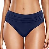 Generisch Bikinihose Damen Bauchweg Badehose Retro High Waist Ruched Bikini Hose Klassisch Bequemer...