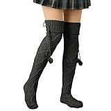 Cocila Frauen Einfache Einfarbig Strick Hohe Socken Wollknäuel Textur Lange Röhrenhaufensocken...