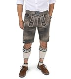 Schöneberger Trachten Couture Herren Lederhose kurz mit Trachtengürtel, Trachtenlederhose braun...