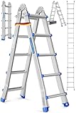 MASKO® Aluleiter Mehrzweckleiter 5,10m 4x5 Sprossen Teleskopleiter, Multifunktionsleiter,...