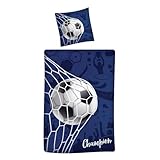 Fußball Bettwäsche Set 135x200 | Kinderbettwäsche/Teenagerbettwäsche Blau für Jungen | Fussball...