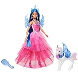 Barbie EIN verborgener Zauber - Puppe mit Einhorn, pinkfarbenes Kleid mit Saphirblauen Details,...