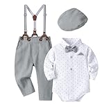 Volunboy Baby Jungen Anzug Set Bekleidung Hemd mit Fliege + Hosenträger Hosen Strampler Anzug（3-6...