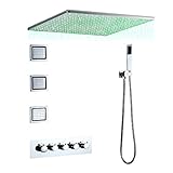 OUZBEM Chrom-Thermostat-Duschsystem-Set für Badezimmer, Decken-Regenduschkopf mit 3-teiligen...