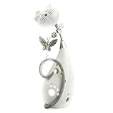 Windlicht Dekofigur Katze mit Schmetterling, Keramik/Metall, Kerzenhalter