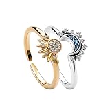 TOFBS 2 Stück Ring Set Sonne Und Der Mond Freundschaftsringe Gold Ringe mit Cubic Zirconia Silber...