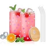 2 Stück Gläser Mit Deckel Und Strohhalm - 16Oz Punktmuster Trinkbecher, Eiskaffee Gläser,...