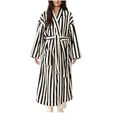 bawilom Langer Damen-Bademantel, gestreift, Fleece, weich, flauschig, warm, leicht, für Dusche,...