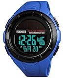 Gosasa Herren Outdoor Sport Multifunktions Solar Power LED Digital Uhren 50M Wasserdicht, Blau