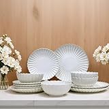 DOMINI 12-teiliges Keramik-Küchengeschirr-Set in Sonnenblumenform, Service für 4 Personen,...