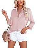 Homlan Damen Bluse Elegant V-Ausschnitt Satin Langarm Casual Oberteile Locker Hemd Einfarbig Lose...