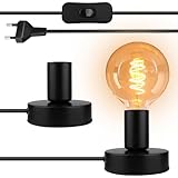 2 Stück Vintage Tischlampe Lampenfassung, Lampenfuss für Tischlampe mit Kabelschalter, E27...