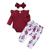 KIDDLETOWN Baby Mädchen Kleidung Langarm Body Strampler + Aufdruck Hose + Stirnband Neugeborene...