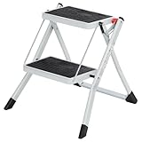 SONGMICS Trittleiter mit 2 Stufen, zusammenklappbar, Trittbreite 20 cm, Gummi, rutschfest, mit...