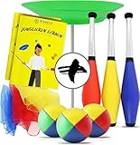 Diabolo Freizeitsport Jonglier-Set für Kinder und Erwachsene mit Jonglage Keulen, Jonglier-Bälle,...