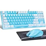 CHONCHOW Blaue Tastatur und Maus, 87 Tasten, TKL kabelgebundene LED-Tastatur, beleuchtete Tastatur,...