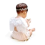 AMACOAM Baby Fotoshooting Kostüm Engelsflügel Kinder Weiß mit Silber Leaf Haarband Feder Baby...