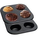 Skoxkoc Muffinformen Air Fryer Pan - 4 Tassen Karbonstahl Cup Cake Pfannen zum Backen Set mit 2...