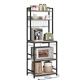 VASAGLE Küchenregal, Standregal mit Steckdosen, Mikrowellen-Regal, mit Gitterplatte, 14 Haken, 40 x...