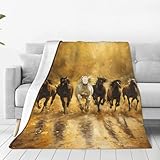 Flanell-Fleece-Decke, Pferd, 7 Glückspferde, Dekoration, bequem, Plüsch, warm, weich, flauschig,...