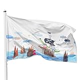PHENO FLAGS Kinder Piratenflagge, 60x90 cm - Lustiges Piratenboot-Motiv mit Elefant, Bär, Kaninchen...