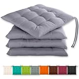 Gräfenstayn® 4er-Set Sitzkissen 40x40x3cm mit Haltebändern für Indoor und Outdoor mit Öko-Tex...