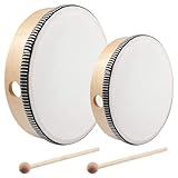 Aieraczy 2 Stück (6 Zoll & 8 Zoll) Tambourin Tamburin, Trommel mit Schlägel Holz, Tambourine,...