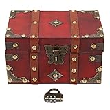 MSDFNSDOL Schatzkiste mit codiertem Schloss, Schmuckaufbewahrungsbox aus Holz, Piraten-Schatztruhe...