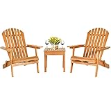 COSTWAY Klappbare Adirondack Stühle mit Tisch, 2er Set Adirondack Chairs aus Eukalyptusholz,...