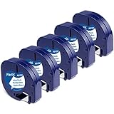 5 x Aken A91221 Bänder Kompatibel mit Dymo Etikettenband Letratag 12mm x 4m für LT-100H LT-100T...