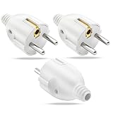 Schuko Stecker 3 Stück Stecker 250 V 10/16A mit Knickschutz, Schuko Stecker mit Zugentlastung,...