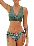 CUPSHE Damen Bikini Set V Ausschnitt Crossover Lace Up Tank Low Waist Bademode Zweiteiliger...