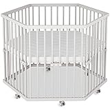 Sämann Laufstall Baby 6-eckig mit Matratze | Hexagon | stufenlos höhenverstellbar | Laufgitter...