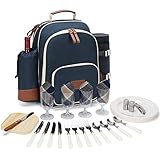 HappyPicnic Isolierter Picknick-Rucksack für 4 Personen mit vollem Edelstahl-Besteck-Set,...