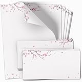 10 Briefpapier und Briefumschlag SET | Kirschblüte rosa | Papier und Umschlag mit Design-Motiv...